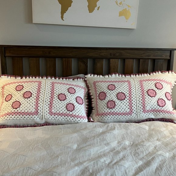 Crocheted Pillow Shams Handcrafted 32 1/2" x 22" Beautiful! King Size - Picture 4 of 9
